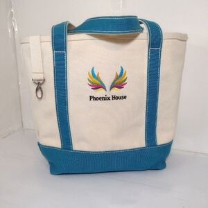 LANDS'  END Cream and Blue Tote Bag 100% COTTON Canvas